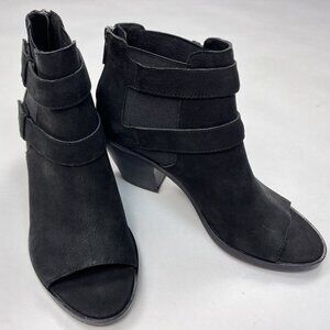 Eileen Fisher List Nubuck Open Toe Bootie Women 7.5 NWOB Zip Closure Ankle Boots